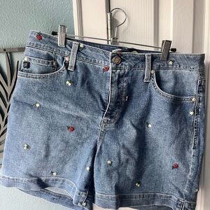 Seven7 Blue Jean Shorts with Floral Embroidery